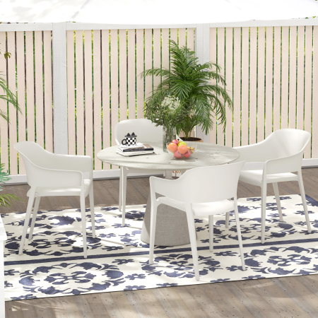  Set 4 Scaune Gradina Plastic PP - Spatar inalt, Cotiera, Rezistente UV [1]