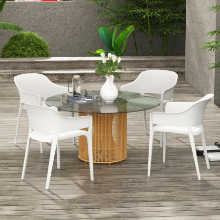  Set 4 Scaune Gradina Plastic PP - Spatar inalt, Cotiera, Rezistente UV [6]
