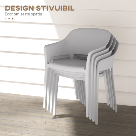  Set 4 Scaune Gradina PP Exterior - Spatar inalt & Cotiera, Stivuibile [4]