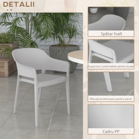  Set 4 Scaune Gradina PP Exterior - Spatar inalt & Cotiera, Stivuibile [5]
