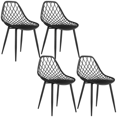 Bucatarie -  Set 4 Scaune Moderne cu Spatar Perforat Plastic si Metal Negru
