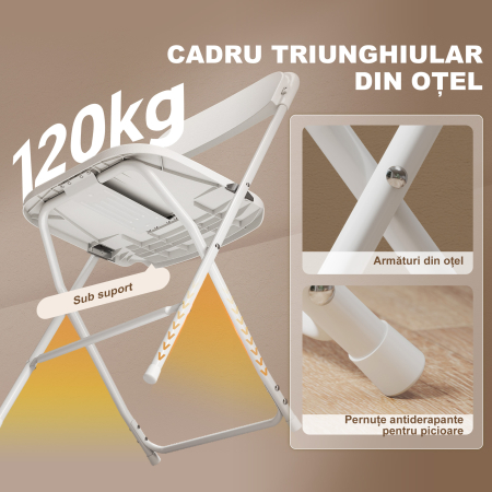  Set 4 Scaune Pliabile cu Orificii de Drenaj din Plastic si Metal, 45x49x79,5 cm, Alb [7]