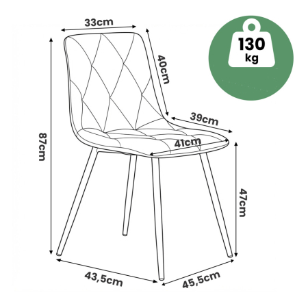Set 4 scaune tapitate din catifea Milo, sezut matlasat, picioare metalice, 46x44x87 cm, maxim 130 kg, verde [7]