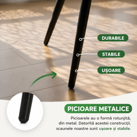 Set 4 scaune tapitate din catifea Milo, sezut matlasat, picioare metalice, 46x44x87 cm, maxim 130 kg, verde [2]