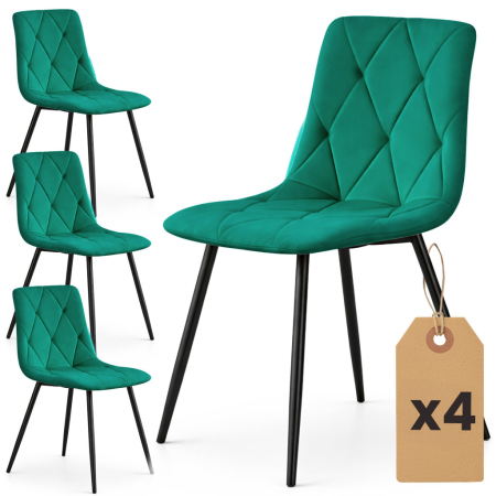 Scaune bucatarie & living - Set 4 scaune tapitate din catifea Milo, sezut matlasat, picioare metalice, 46x44x87 cm, maxim 130 kg, verde