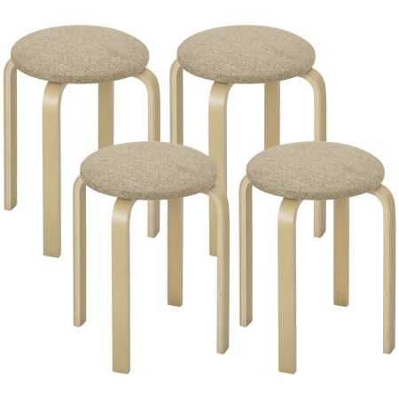 Bucatarie -  Set 4 Taburete Stivuibile si Captusite cu tesatura si Picioare din Lemn, Kaki