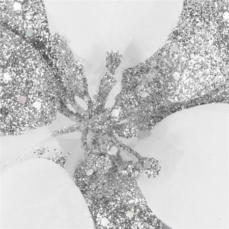 Set 5 ornamente pentru bradul de Craciun, stea Poinsettia, 23cm, alb argintiu [3]