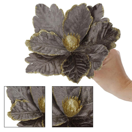 Set 5 ornamente pentru bradul de Craciun, stea Poinsettia, 23cm, gri auriu [10]