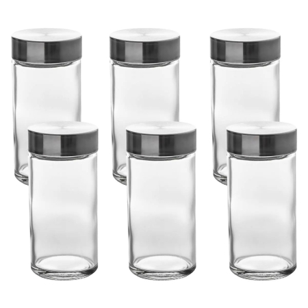 Decoratiuni si articole casa - Set 6 borcane condimente 5Five din sticla, 80 ml, capac inox, transparent