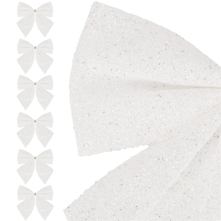 Set 6 ornamente pentru bradul de Craciun, fundita, 8cm, alb [2]