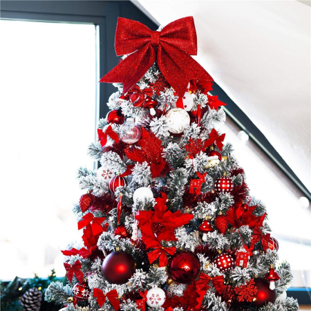 Set 6 ornamente pentru bradul de Craciun, fundita, 8cm, rosu [12]