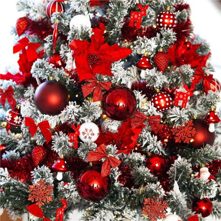 Set 6 ornamente pentru bradul de Craciun, fundita, 8cm, rosu [11]