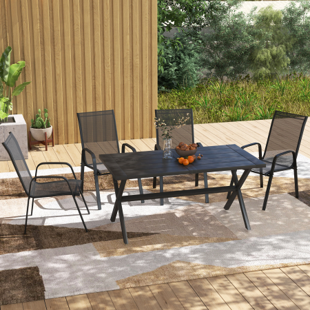  Set 6 Piese Scaune de Gradina cu Cotiere, Scaune de Exterior Stivuibile din Metal si Tesatura Respirabila, Maro [6]
