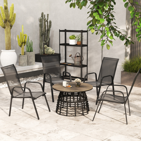  Set 6 Piese Scaune de Gradina cu Cotiere, Scaune de Exterior Stivuibile din Metal si Tesatura Respirabila, Maro [7]