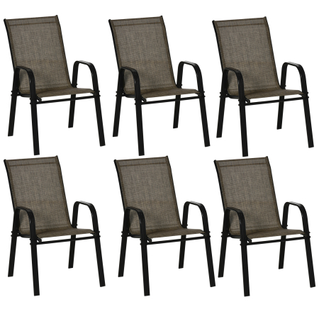 Gradina & balcon -  Set 6 Piese Scaune de Gradina cu Cotiere, Scaune de Exterior Stivuibile din Metal si Tesatura Respirabila, Maro