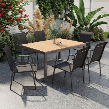  Set 6 Scaune Empilabile si Respirabile cu Cotiere si Spatar inalt, din Metal si Poliester, 51L x 69A x 87i cm, Negru [1]