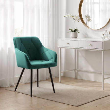 Set 6 scaune tapitate, Diamant, velur matlasat, 55x58x83 cm, verde smarald [7]