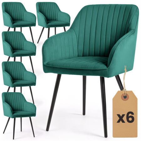 Bucatarie - Set 6 scaune tapitate, Florence, velur matlasat, 55x58x82 cm, verde smarald