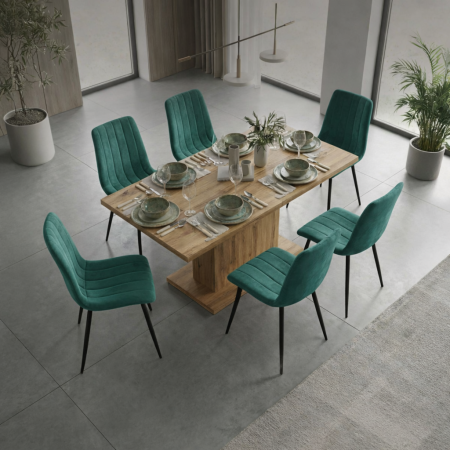 Set 6 scaune tapitate, Livo, velur matlasat, 46x44x87 cm, verde smarald [6]