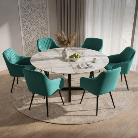 Set 6 scaune tapitate, Livo, velur matlasat, 46x44x87 cm, verde smarald [3]