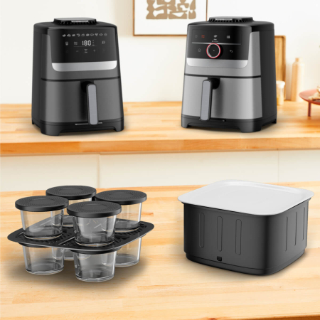 Set 8 borcane Tefal Easy Fry Silence XA1140E2, compatibile cu friteuzele cu aer cald Tefal Easy Fry Silence de 5 L, sticla, capace incluse, compatibi [8]