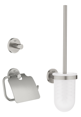 Baie - Set accesorii baie Grohe 40407DC1, Essentials City, 3 piese, fixare ascunsa, otel satinat