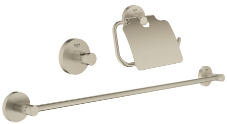 Accesorii baie - Set accesorii baie Grohe 40775EN1, Essentials Guest, 3 piese, fixare ascunsa, mat, nickel