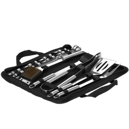 Set accesorii gratar inox 20 piese cu furculita spatula cleste perie, rezistente la caldura, husa transport inclusa [12]
