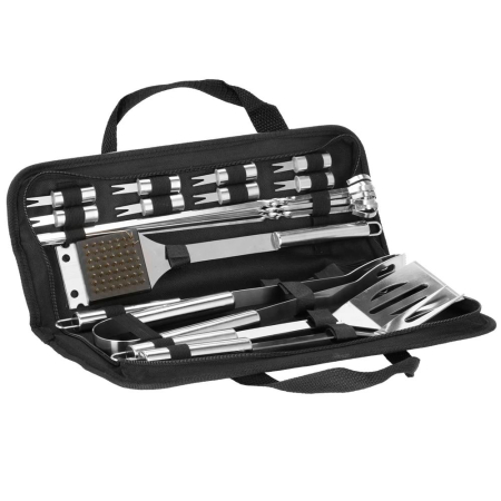 Set accesorii gratar inox 20 piese cu furculita spatula cleste perie, rezistente la caldura, husa transport inclusa [11]