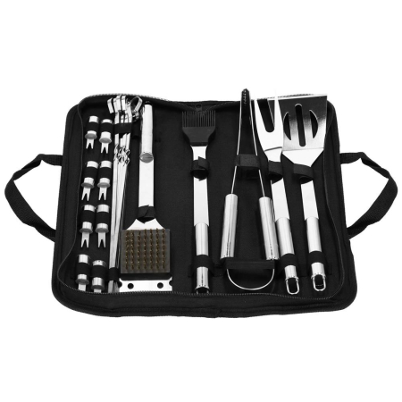 Gradina & balcon - Set accesorii gratar inox 20 piese cu furculita spatula cleste perie, rezistente la caldura, husa transport inclusa