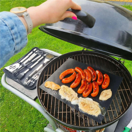 Set accesorii gratar inox 20 piese cu furculita spatula cleste perie, rezistente la caldura, husa transport inclusa [5]