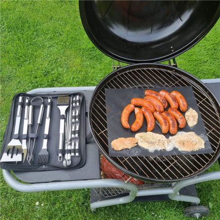 Set accesorii gratar inox 20 piese cu furculita spatula cleste perie, rezistente la caldura, husa transport inclusa [3]