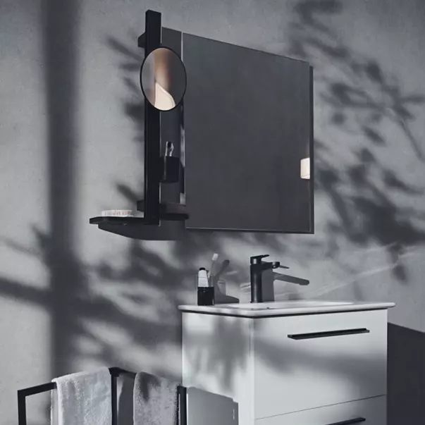 Set accesorii pentru lavoar Ideal Standard Alu+ negru mat din aluminiu 70 cm cu oglinda mobila [2]