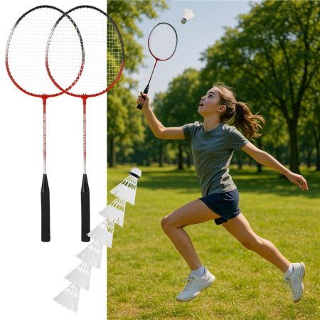 Set badminton 9 piese, 2 rachete metalice, 6 fluturasi si husa, 66 cm, multicolor [17]