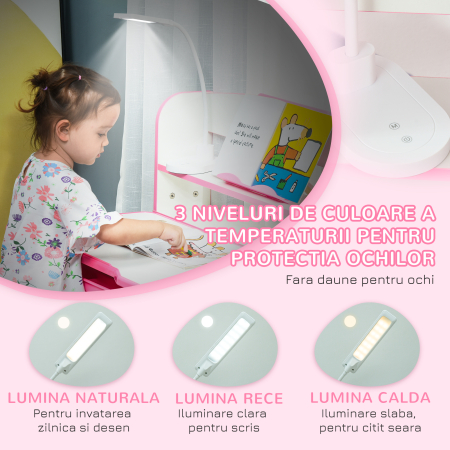  Set Banca si Scaun pentru Copii 6-12 Ani, Reglabile pe inaltime cu Blat inclinabil la 45°, 80x54,5x82-104 cm, Roz [7]