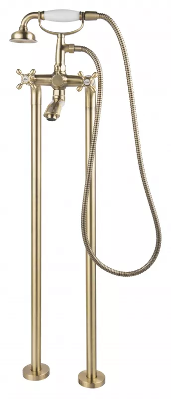 Baterii sanitare - Set baterie cada FDesign Lacrima FD1-LRA-11F-66, 1/2'', retro, montare pe podea, diverter, 1 pulverizare, set de dus, mat, bronz