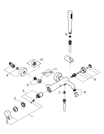 Set baterie cada Grohe 25249001, 1 bar, 36 mm, 1.5 m, 298 mm, 193 mm, 2 orificii instalare, 1 functii para dus, Crom [2]