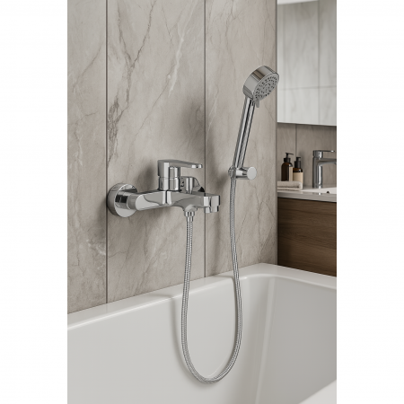 Set baterie cada si dus Remer Rubinetterie, monocomanda, 4 tipuri de jeturi, Cromat [1]