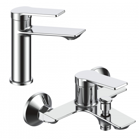 Baterii cada si dus - Set baterie Cada/Dus + Lavoar La Brocca ROMA, Monocomanda, Design slim, Economie de apa, Silentioasa, Usor de curatat si instalat, alama sanitara, Finisaj crom