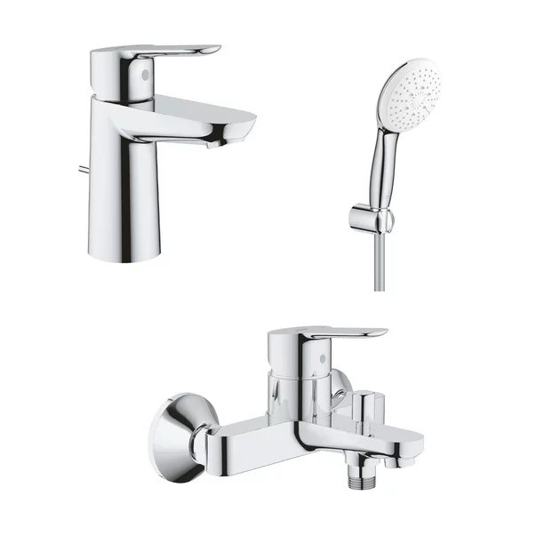 Baterii cada si dus - Set baterii lavoar cada Grohe BauEdge si dus cu porter Tempesta crom lucios