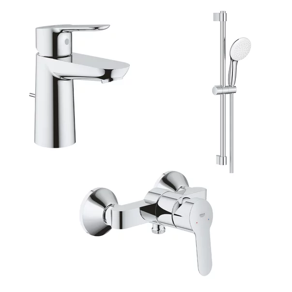 Baterii cada si dus - Set baterii lavoar dus Grohe BauEdge si dus cu bara Tempesta crom lucios