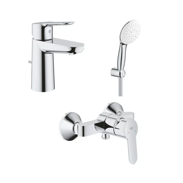 Baterii cada si dus - Set baterii lavoar dus Grohe BauEdge si dus cu porter Tempesta crom lucios