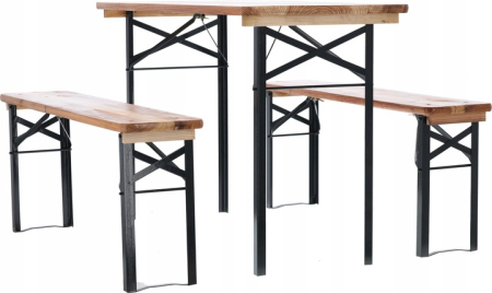 Set berarie din lemn masiv, plabil, pentru terasa sau gradina, o masa si doua banci, 117x56cm, natur [5]