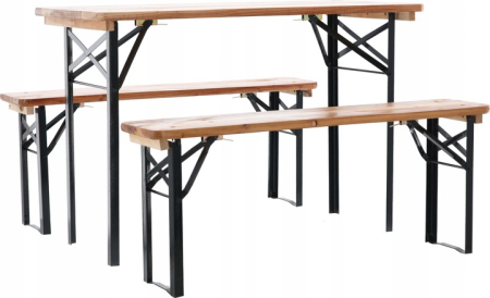 Set berarie din lemn masiv, plabil, pentru terasa sau gradina, o masa si doua banci, 117x56cm, natur [2]