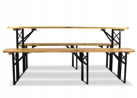 Set berarie din lemn masiv, pliabil, pentru terasa sau gradina, o masa si doua banci, 177x46cm, natur [3]