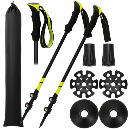 Corturi & articole camping - Set bete trekking reglabile 62-135 cm, aluminiu, cu accesorii si husa, negru si verde