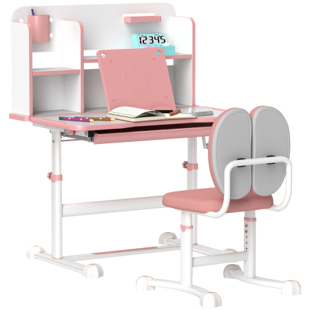 Dormitor & birou -  Set Birou pentru Copii 3-12 Ani Reglabil pe inaltime si Blat inclinabil la 45°, 80x55x107.5 cm, Culoare Roz
