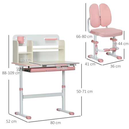  Set Birou & Scaun Copii - Reglabil, Cu Raft pentru Studiu [2]