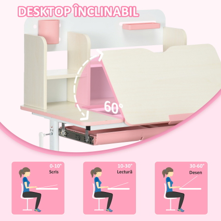  Set Birou & Scaun Copii - Reglabil, Cu Raft pentru Studiu [4]