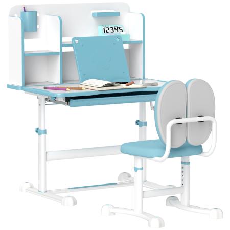 Dormitor & birou -  Set Birou si Scaun pentru Copii 3-12 Ani, Reglabil pe inaltime cu Blat inclinabil 0-45° 80×55×107,5 cm, Albastru